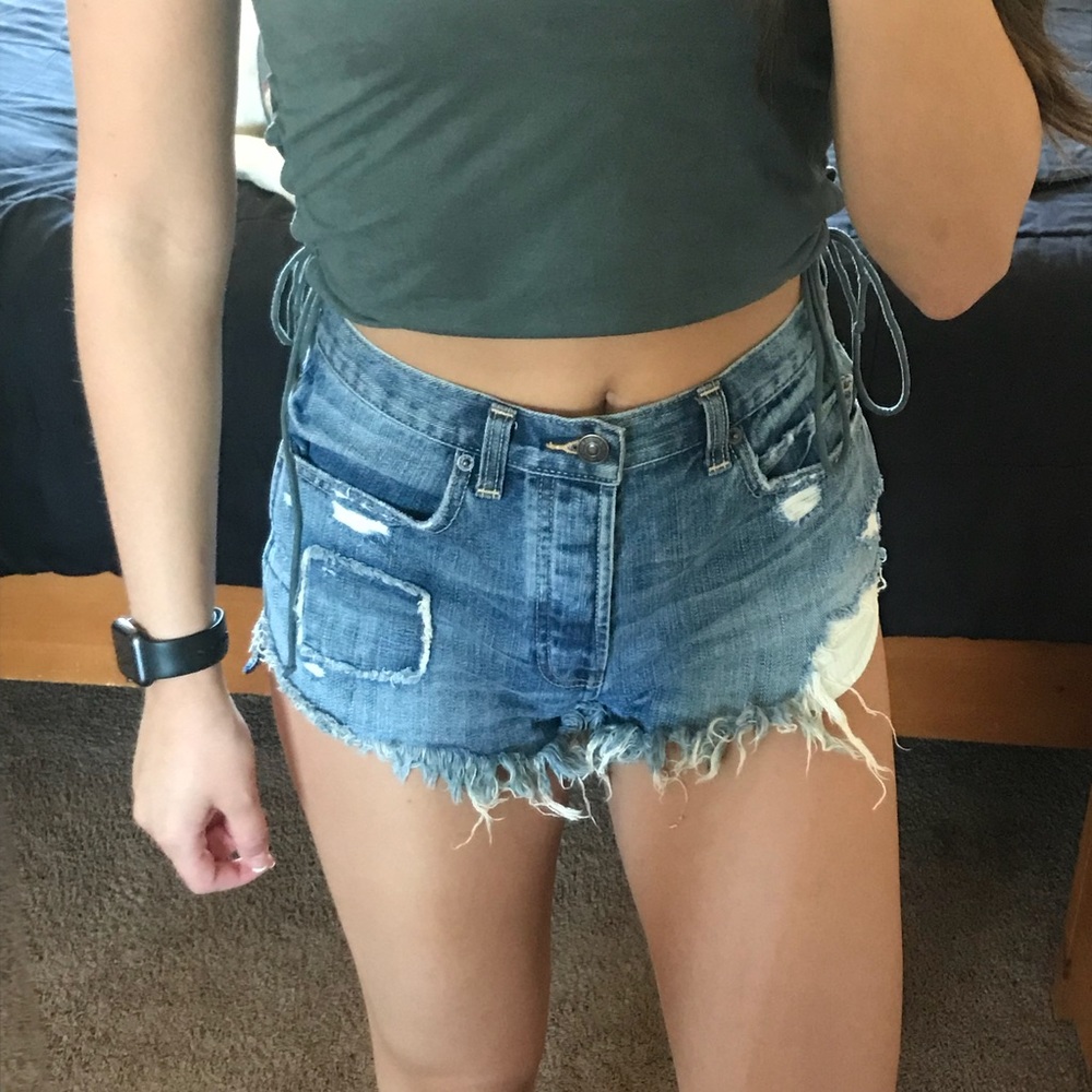 Distressed jean shorts